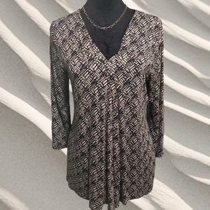 Dana Buchman Long Sleeve Brown/Black/Tan Printed Top